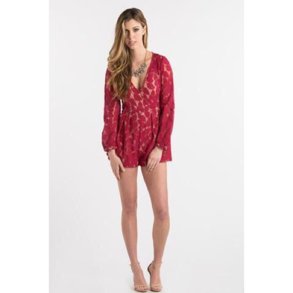 L’ATISTE BY AMY Red Lace Long Sleeve Playsuit